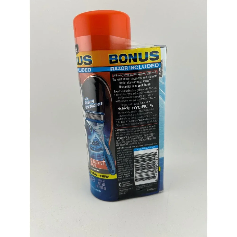 Schick Hydro 5 Disposables‎ Razor + Edge Sensitive Skin Shave Gel BONUS